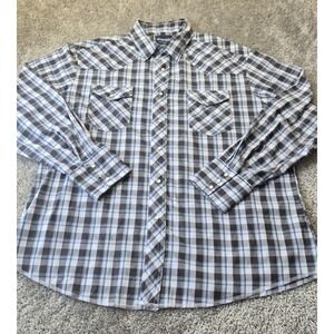 Wrangler Pearl Snap Shirt Mens XL Black Blue White Plaid Western Cowboy 90s